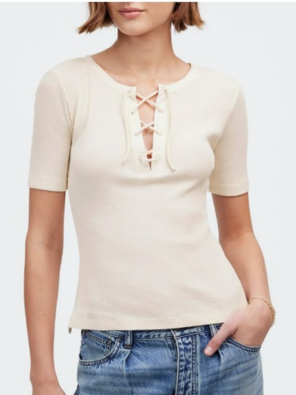 ## ✨ Madewell Ribbed Lace-Up Short-Sleeve Tee ✨